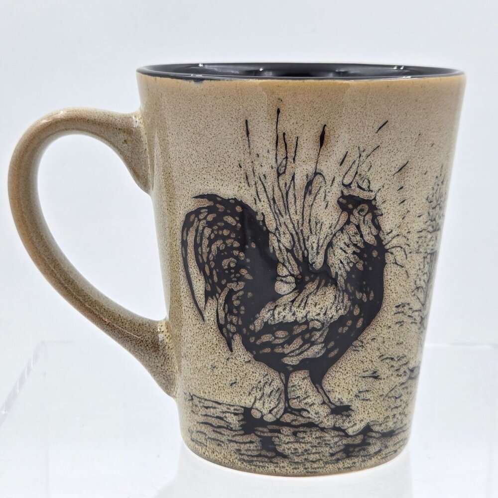 Pfaltzgraff Homespun Rooster Set of 2 Mugs Ceramic Beige Brown Farmhouse - Picture 2 of 7